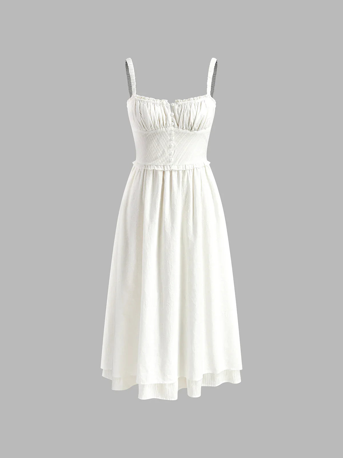 Vestido Midi Liso con Tirantes y Bajo con Volantes